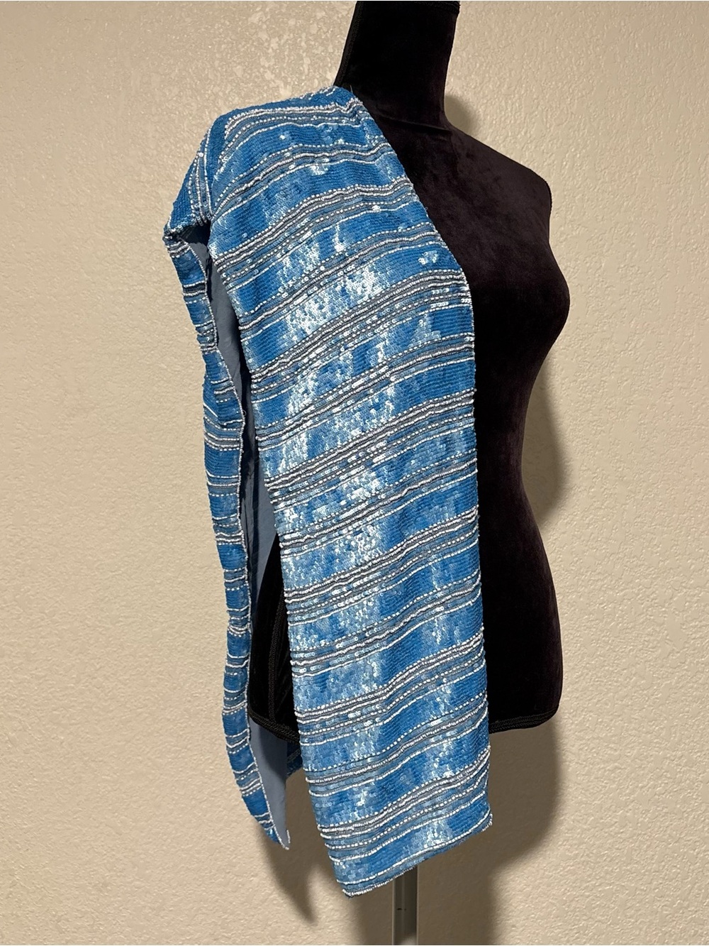 Sparkling Blue Striped Sequin Shawl Scarf
